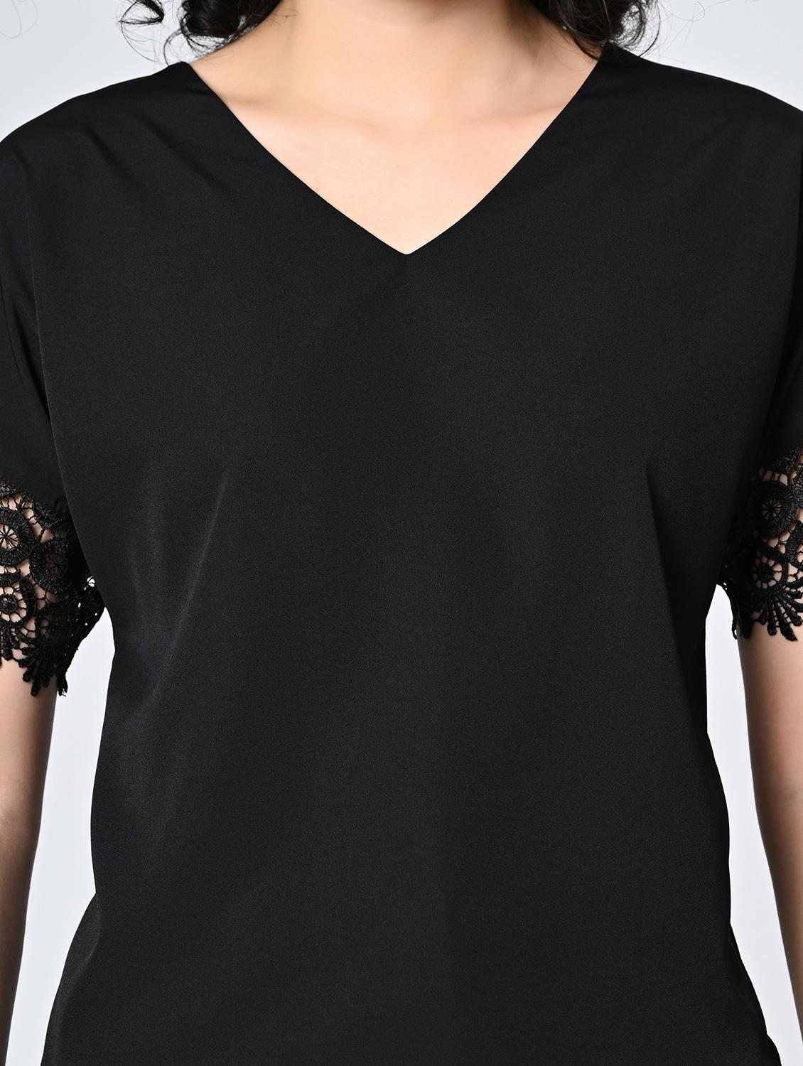 women black solid laec detailed regular top - 21976377 - Standard Image - 5