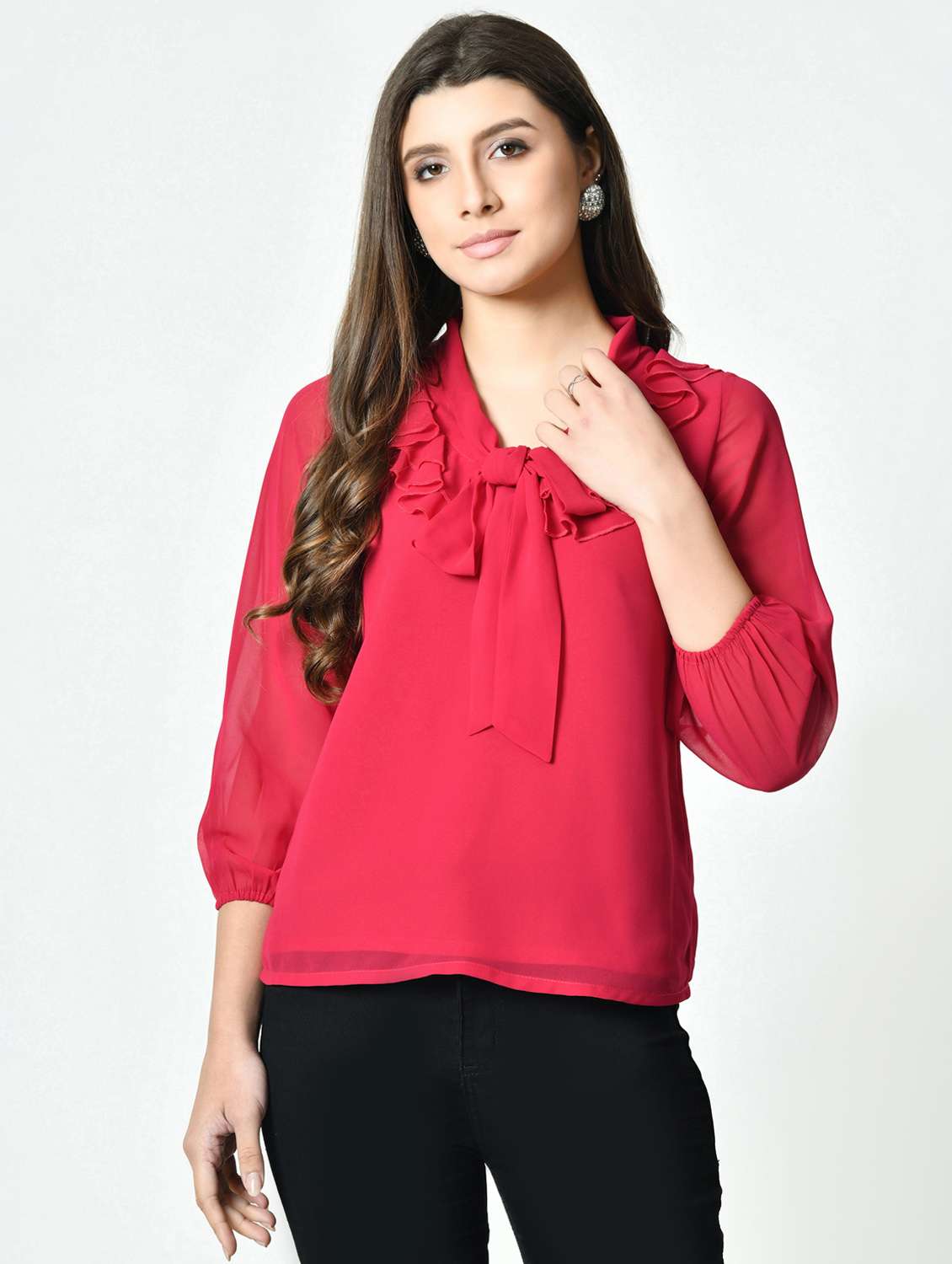 women pink solid puff sleeve regular top - 21976379 -  Standard Image - 3
