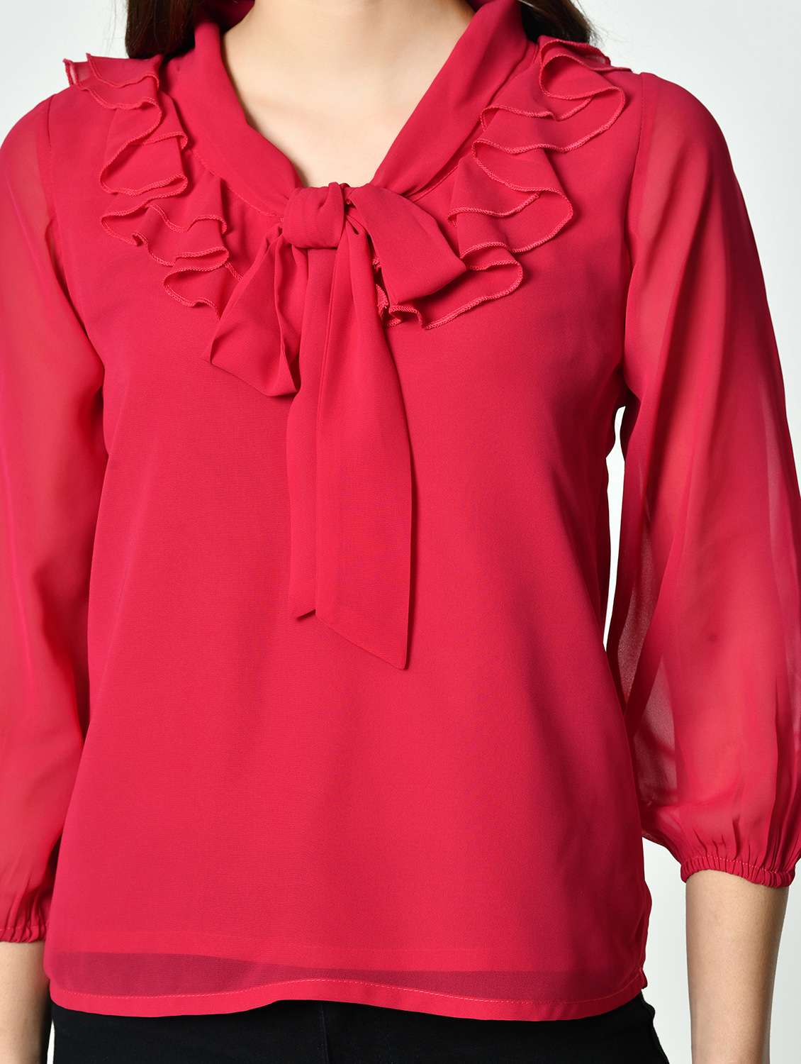 women pink solid puff sleeve regular top - 21976379 -  Standard Image - 5