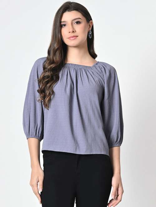 women lavender solid puff sleeve regular top - 21976380 -  Standard Image - 0