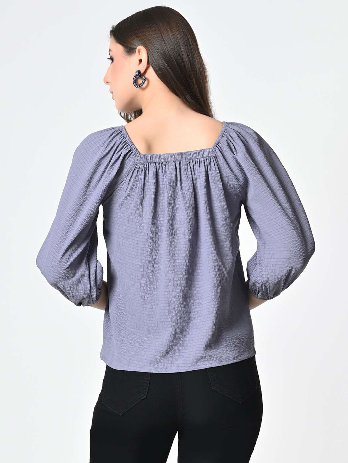 women lavender solid puff sleeve regular top - 21976380 -  Standard Image - 3