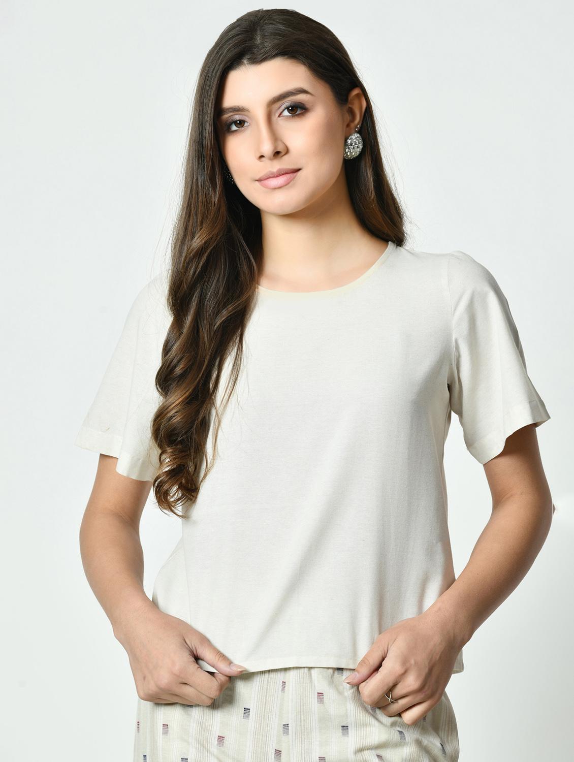 women white solid short sleeve regular top - 21976381 -  Zoom Image - 0