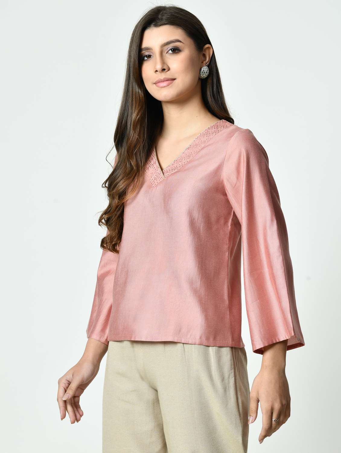 women pink solid bell sleeve regular top - 21976385 -  Standard Image - 3