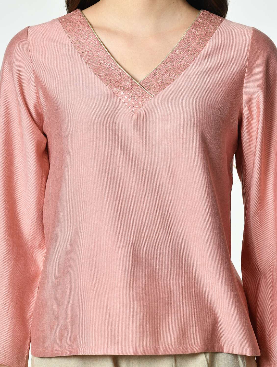 women pink solid bell sleeve regular top - 21976385 -  Standard Image - 5