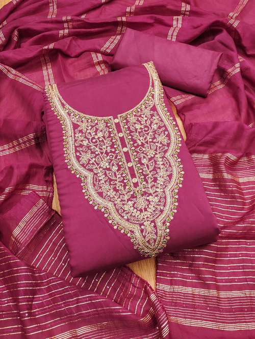 women solid with work embroidered unstitched suit set - 21976419 -  Standard Image - 0