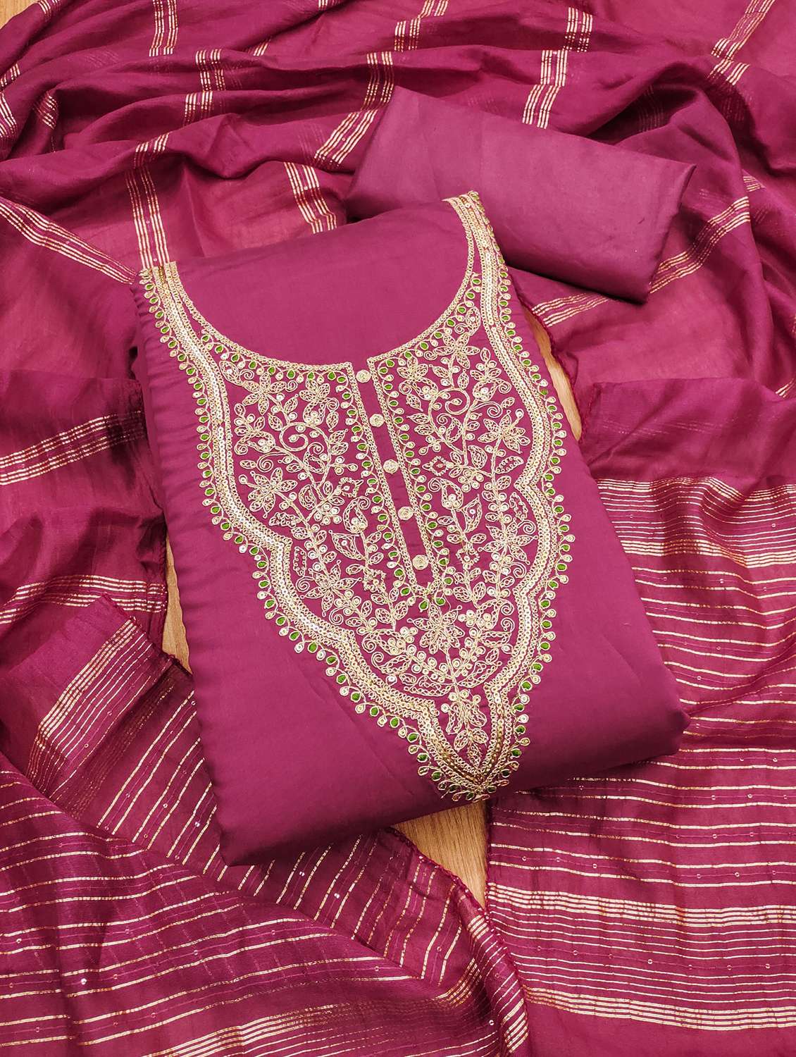 women solid with work embroidered unstitched suit set