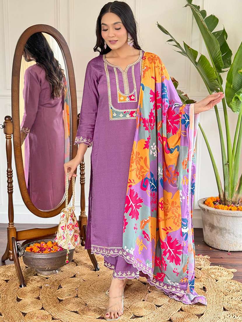 women three quarter sleeve kurta pant with dupatta set