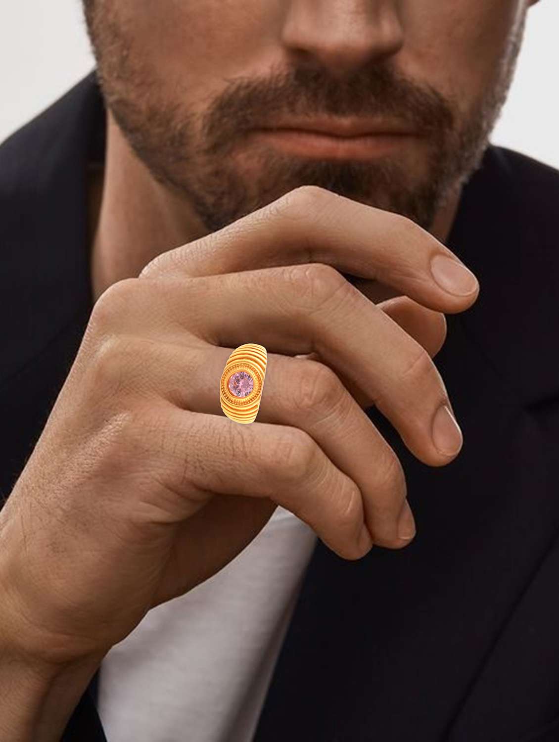 mne gold plated ring with stone - 21976546 -  Standard Image - 3