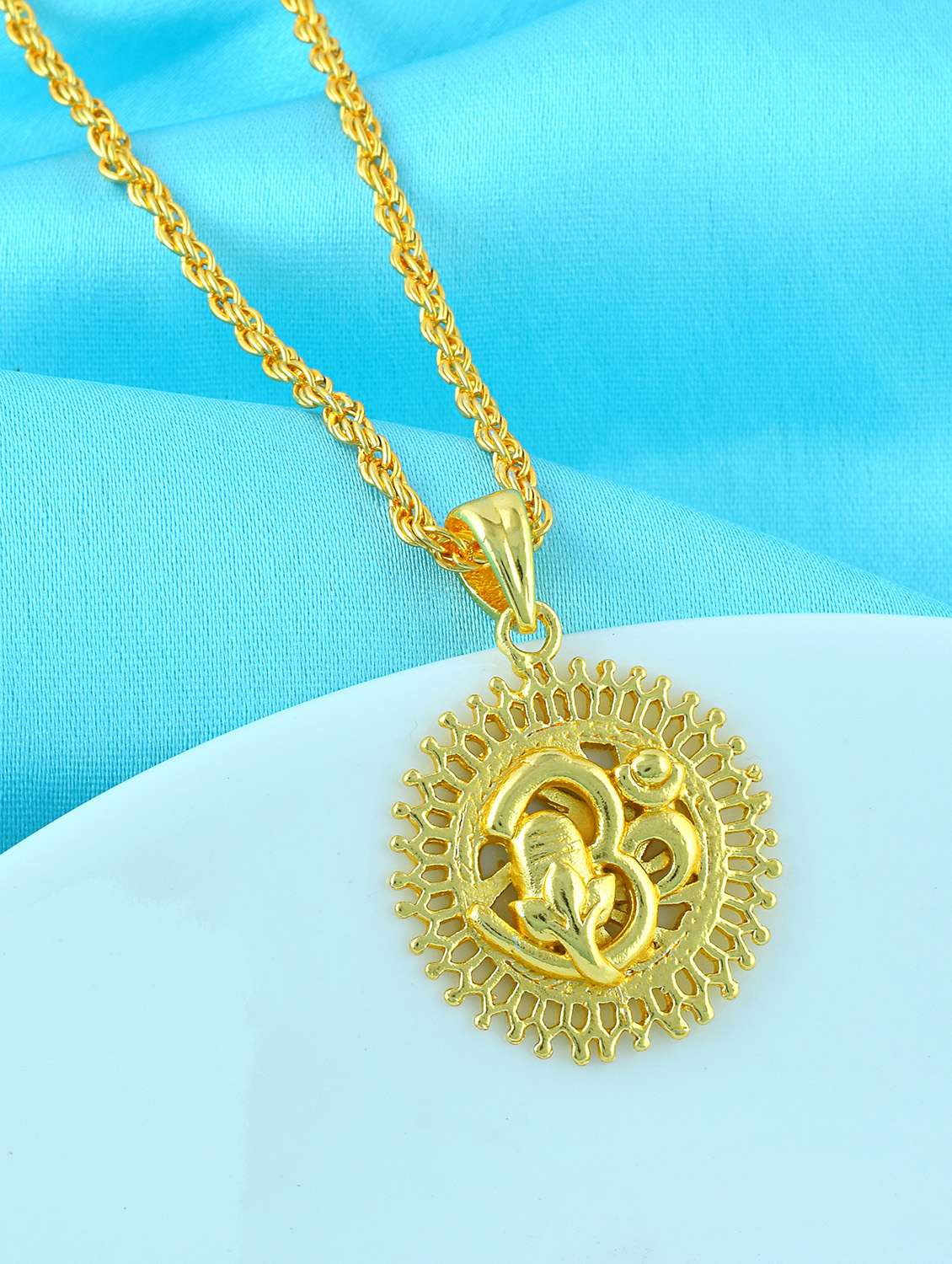 gold plated om religious pendant