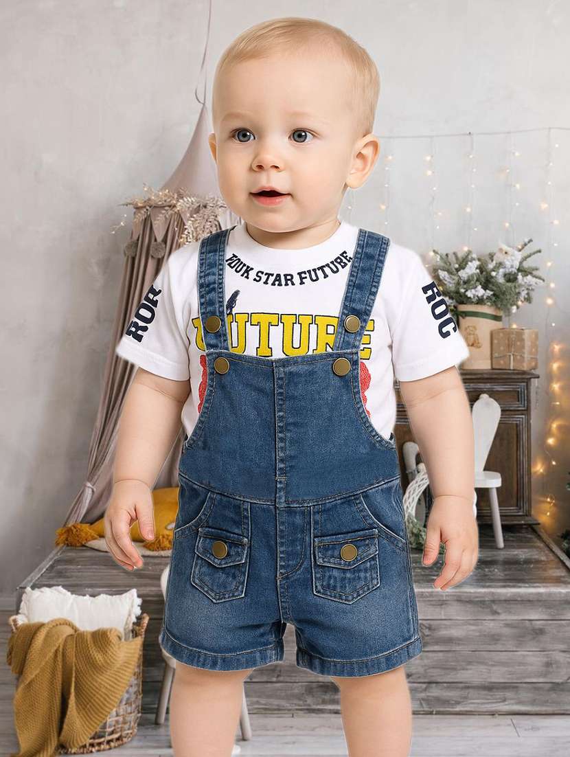 boys printed t-shirt & dungaree casual wear set