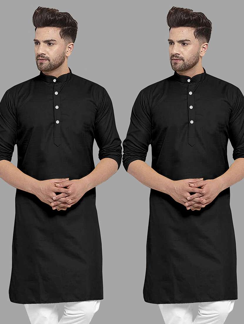 men pack of 2 solid mandarin neck long kurta