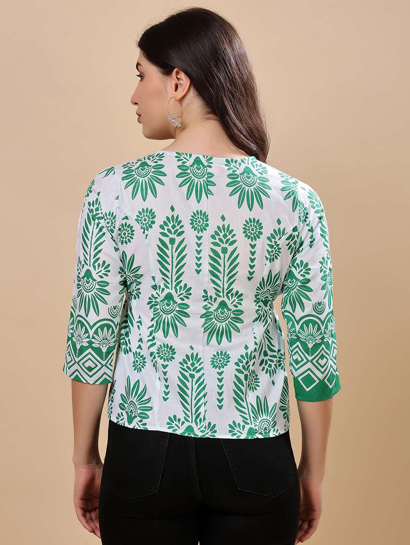 women printed puff sleeve crop top - 21976602 - Standard Image - 3