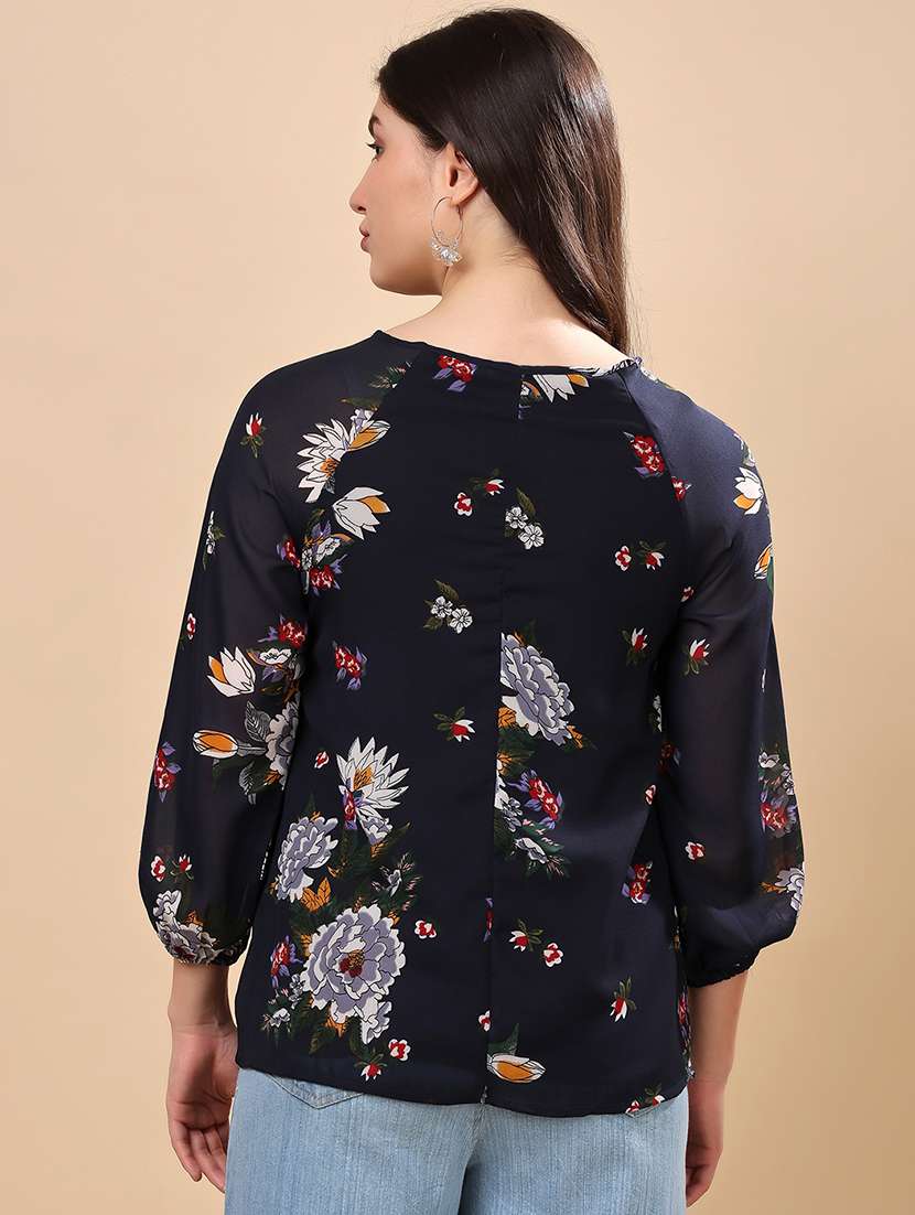 women floral print tie-up neck regular top - 21976609 - Standard Image - 3
