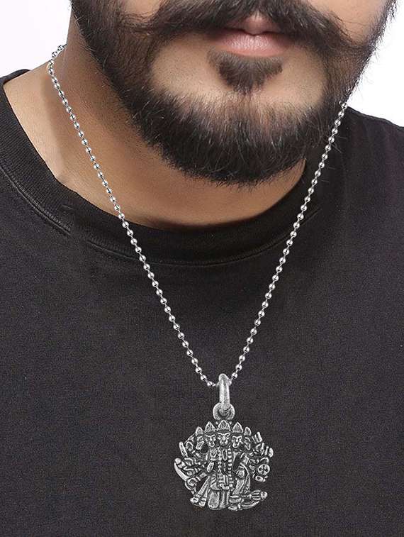 brass antique silver panchmukhi hanuman bajrang bali pendant - 21976623 -  Standard Image - 3