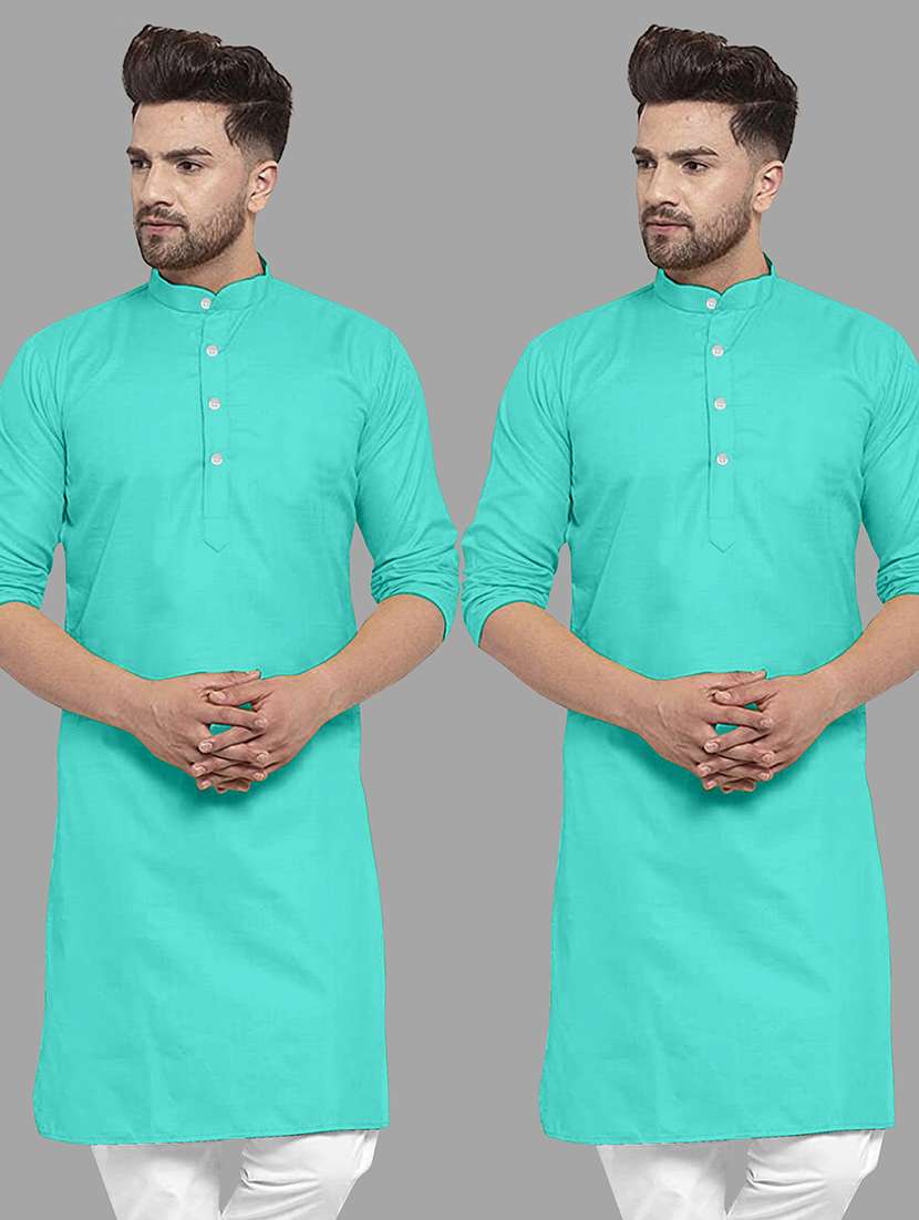 men pack of 2 solid mandarin neck long kurta