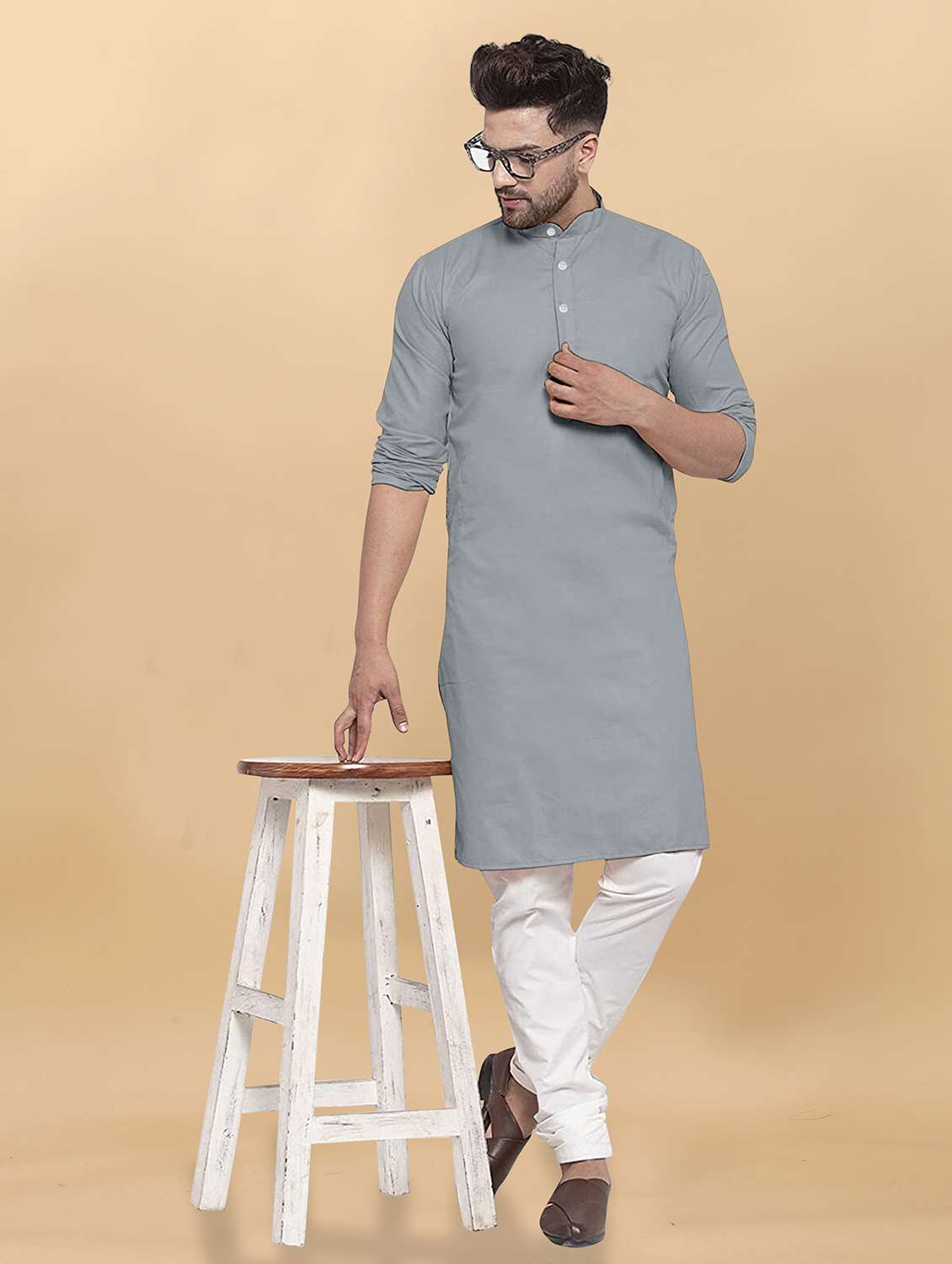 men pack of 2 solid mandarin neck long kurta - 21976636 -  Standard Image - 3