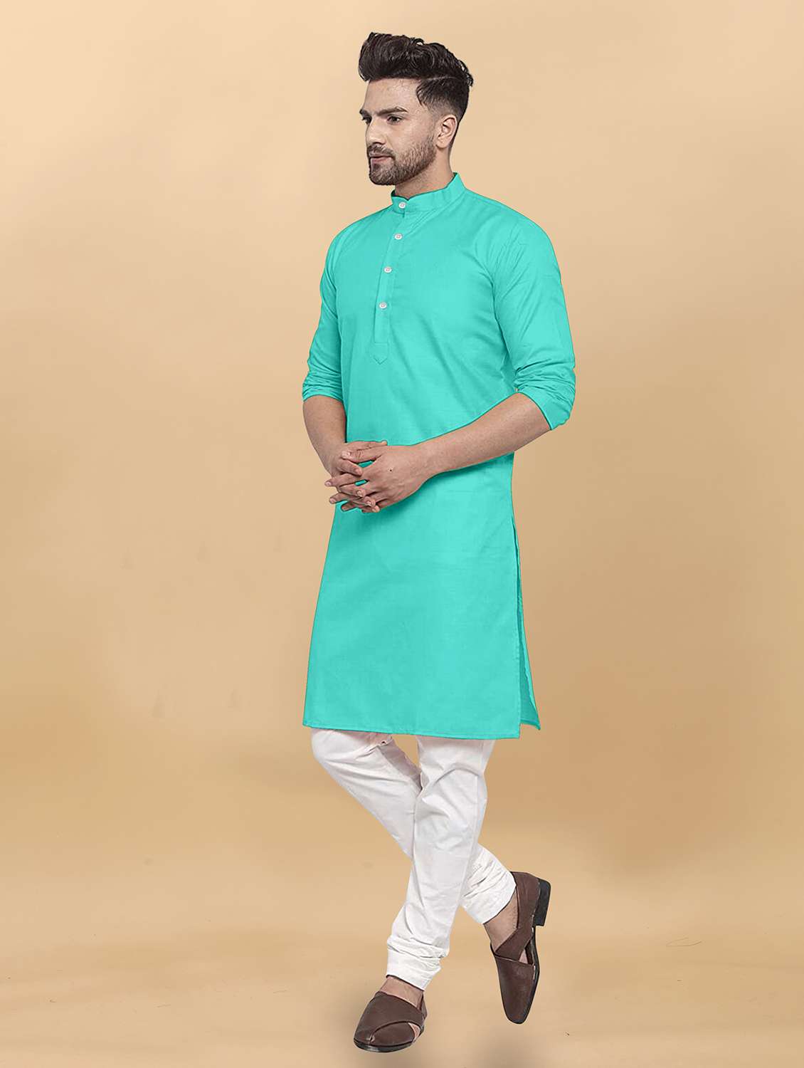 men pack of 2 solid mandarin neck long kurta - 21976643 -  Standard Image - 3