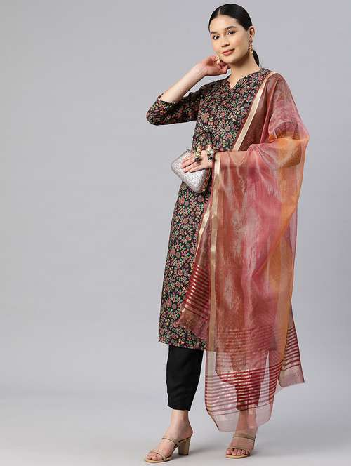 women three quarter sleeve kurta pant with dupatta set - 21976656 -  Standard Image - 0