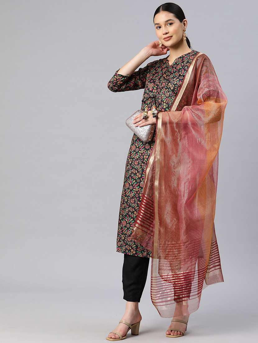 women three quarter sleeve kurta pant with dupatta set