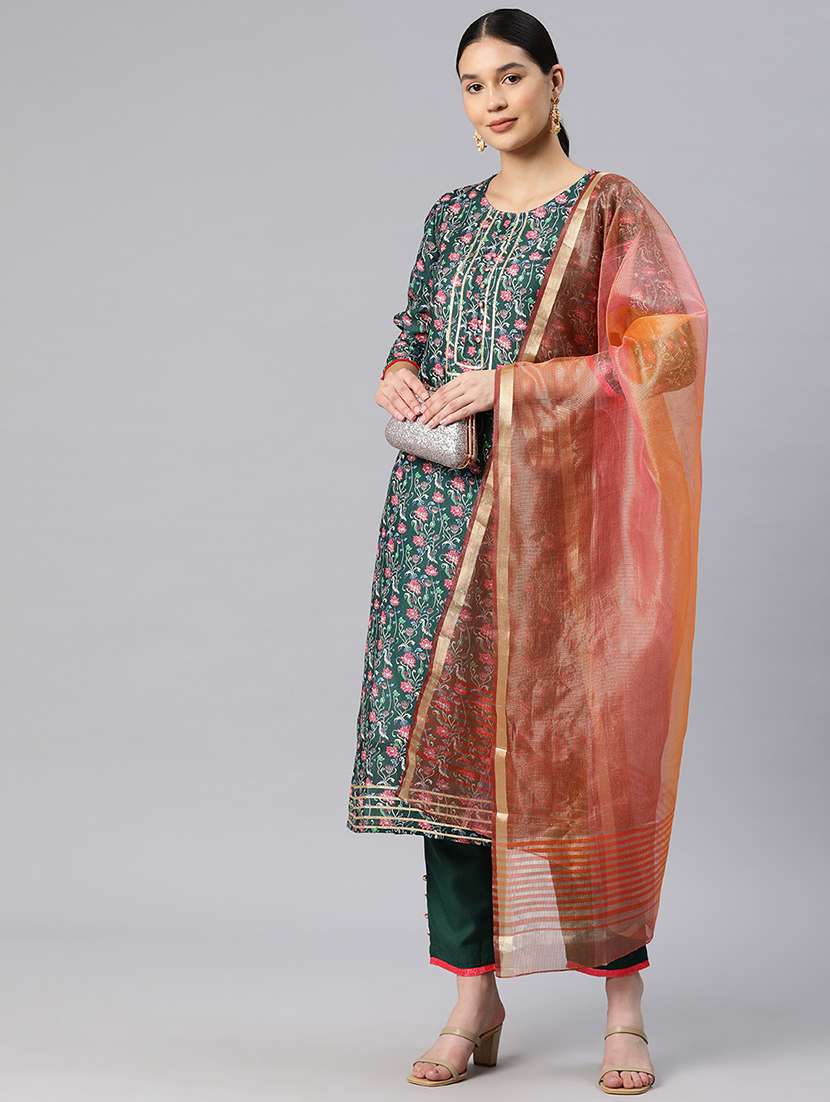 women three quarter sleeve kurta pant with dupatta set