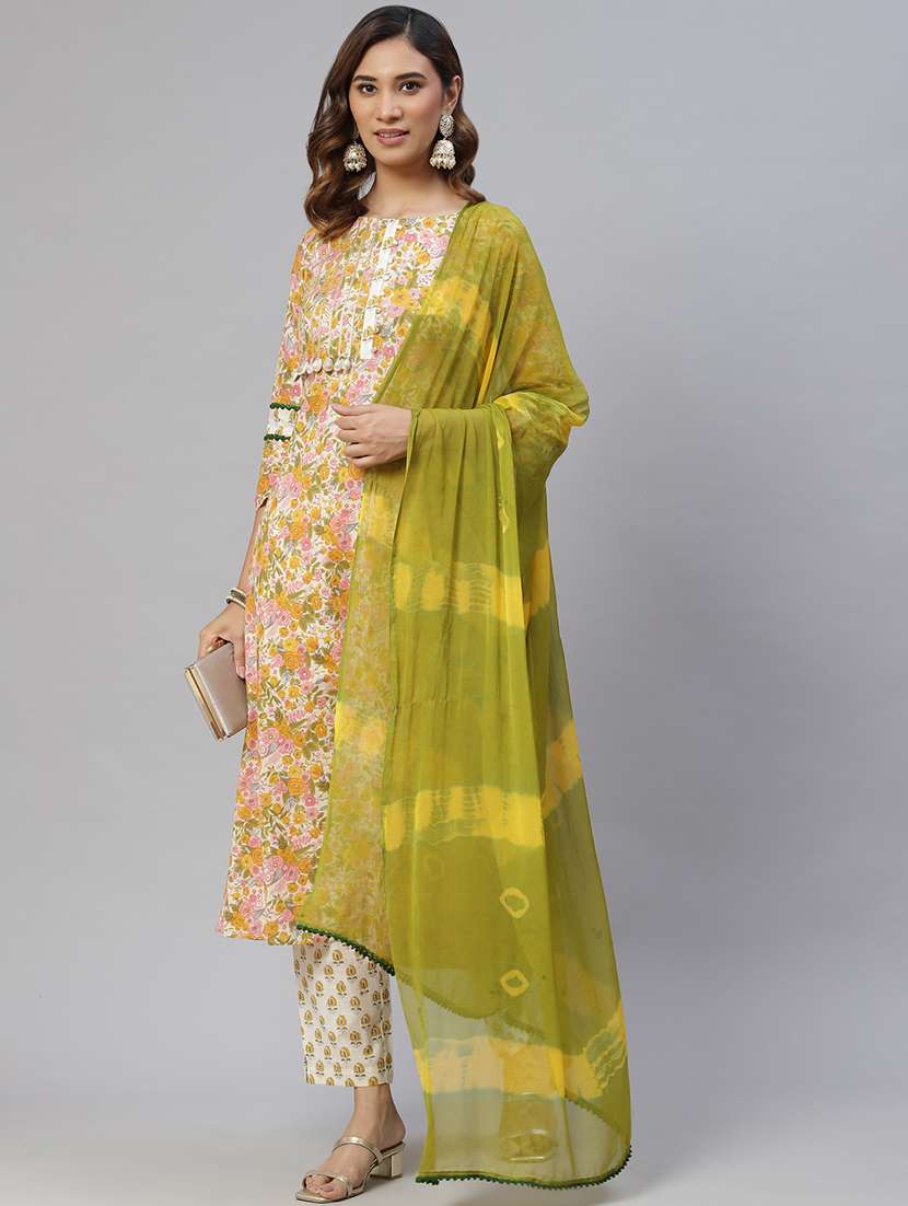 women three quarter sleeve kurta pant with dupatta set - 21976659 -  Zoom Image - 0