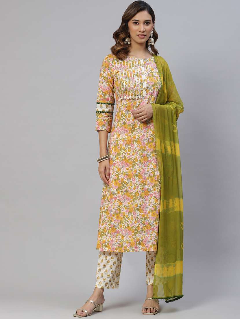 women three quarter sleeve kurta pant with dupatta set - 21976659 -  Standard Image - 3