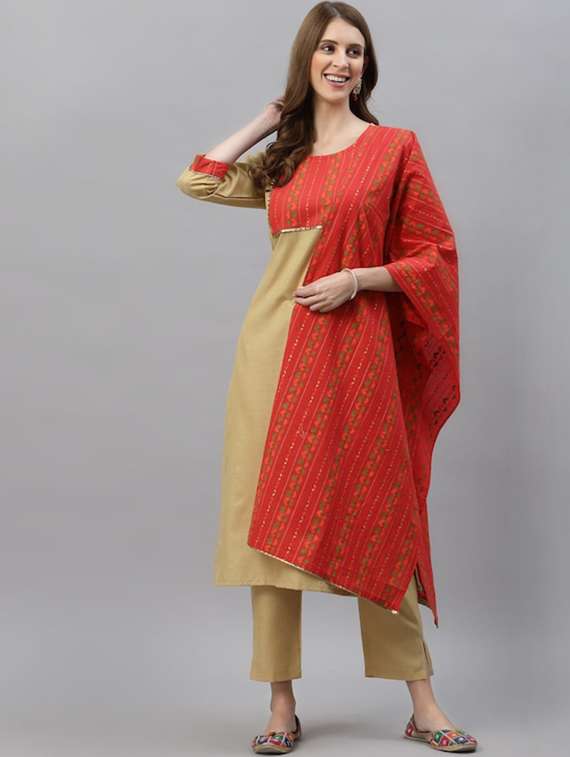women three quarter sleeve kurta pant with dupatta set - 21976660 -  Standard Image - 3
