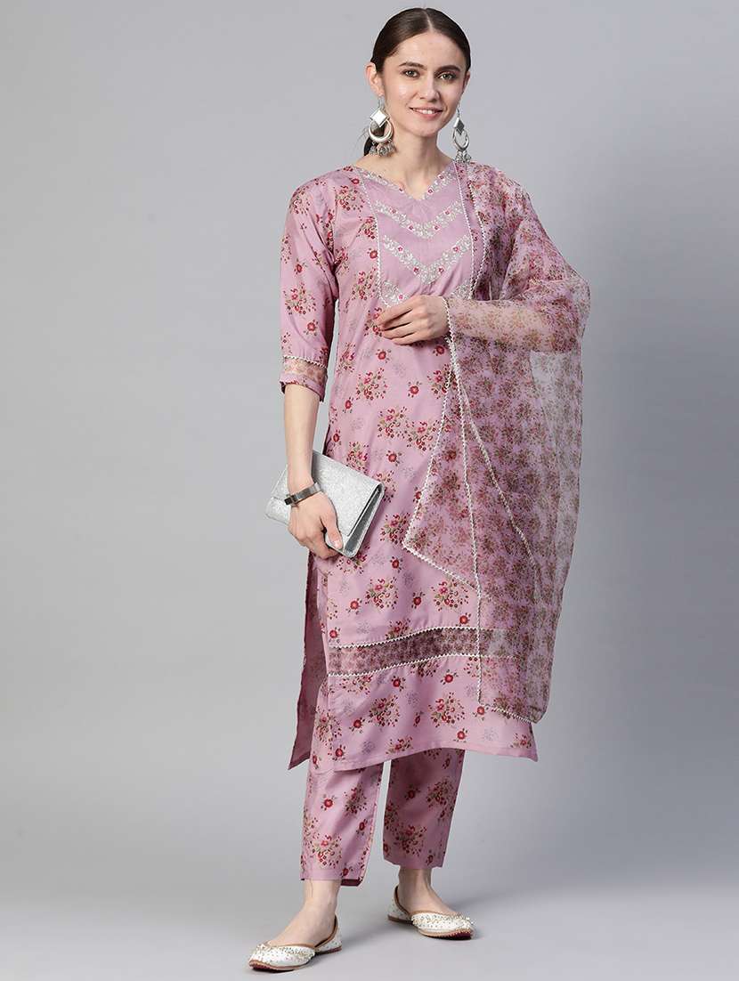 women three quarter sleeve kurta pant with dupatta set