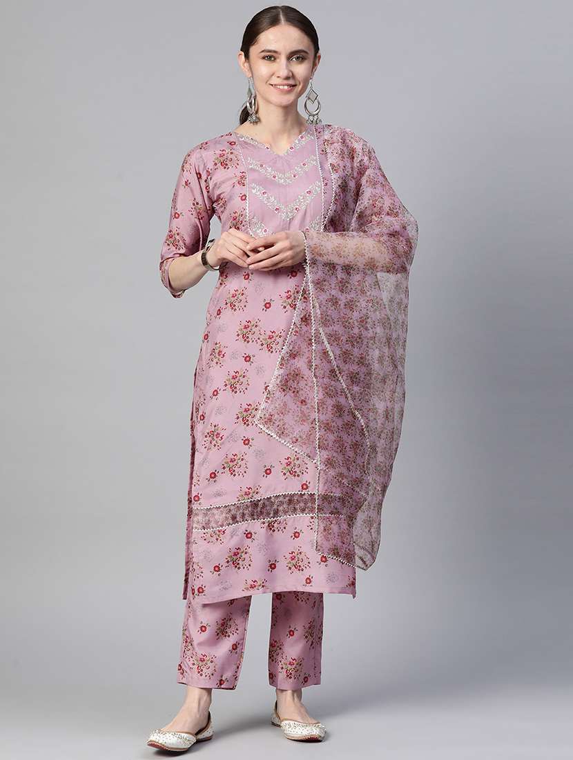 women three quarter sleeve kurta pant with dupatta set - 21976663 -  Standard Image - 3