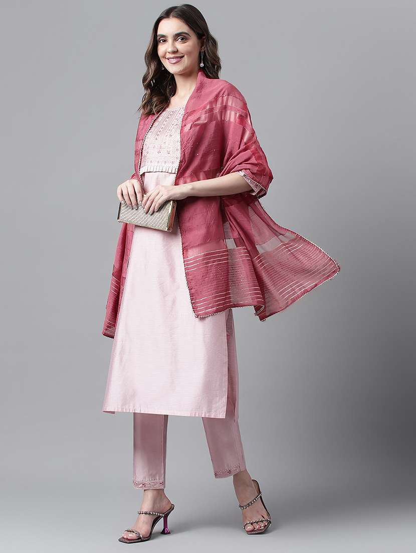 women three quarter sleeve kurta pant with dupatta set - 21976665 -  Zoom Image - 0