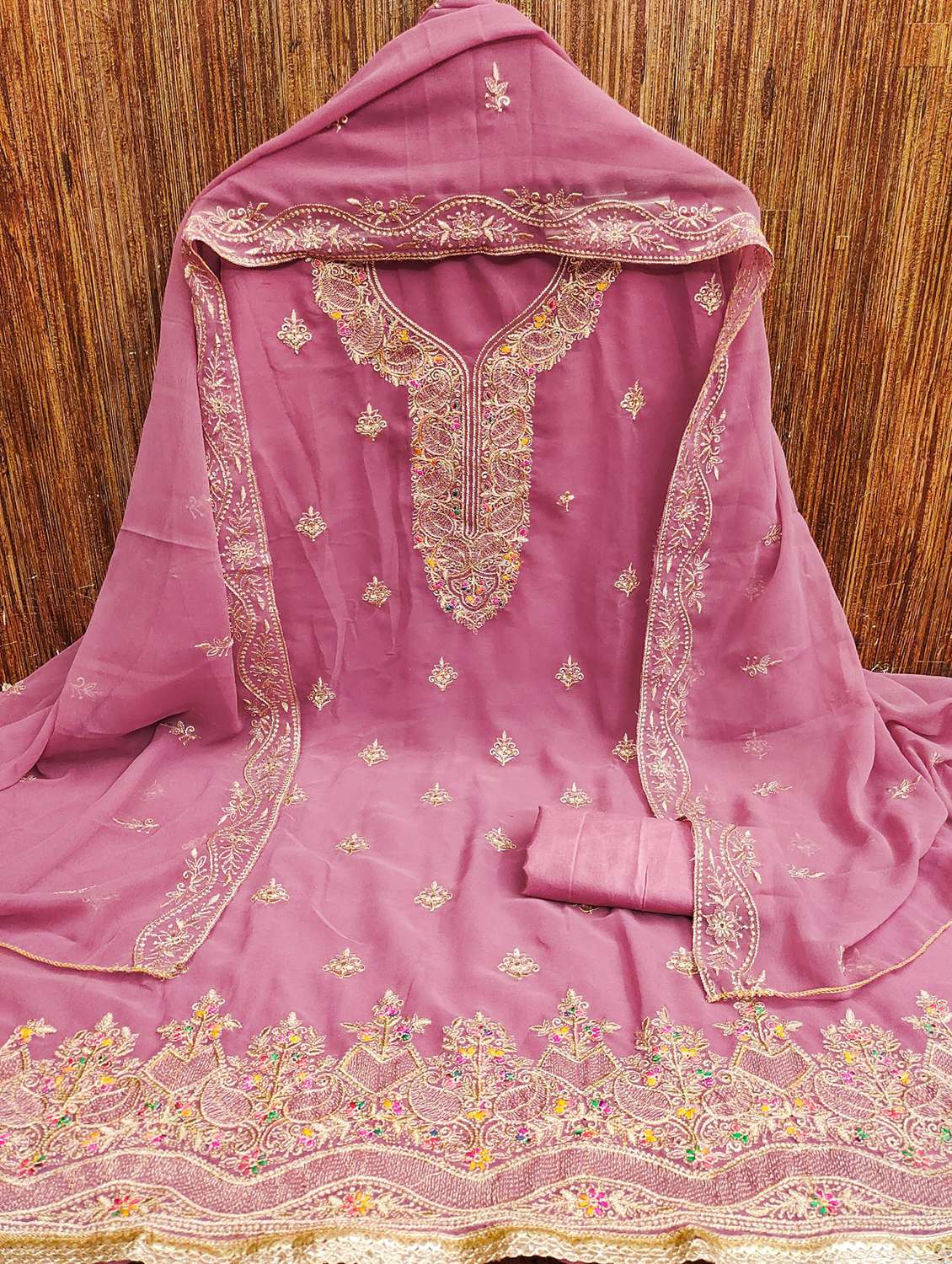 women solid with work embroidered unstitched suit set - 21976688 -  Zoom Image - 0