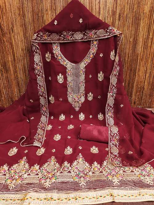 women solid with work embroidered unstitched suit set - 21976696 -  Standard Image - 0