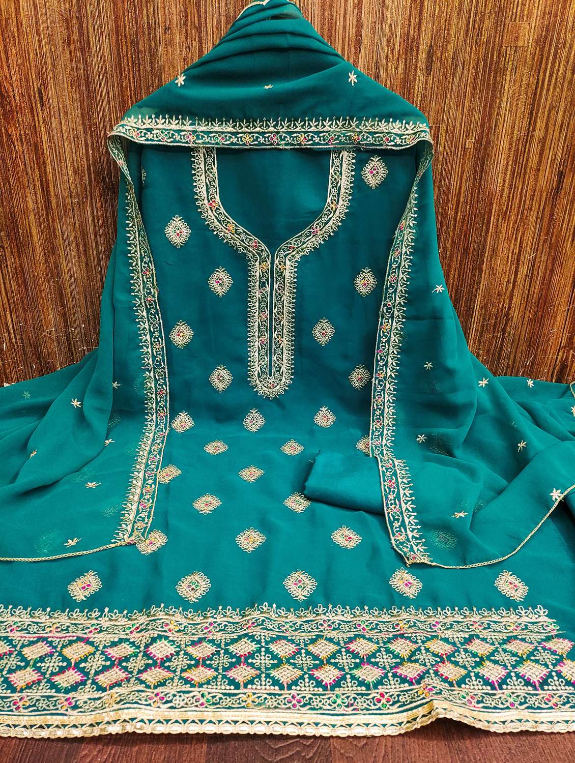 women solid with work embroidered unstitched suit set - 21976782 -  Zoom Image - 0