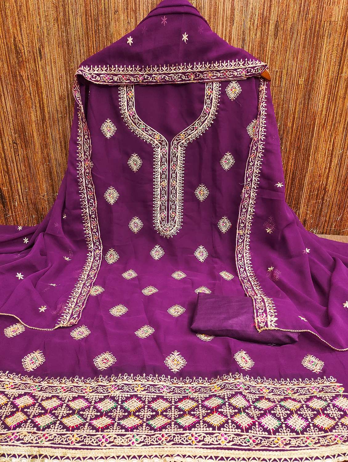 women solid with work embroidered unstitched suit set - 21976784 -  Zoom Image - 0