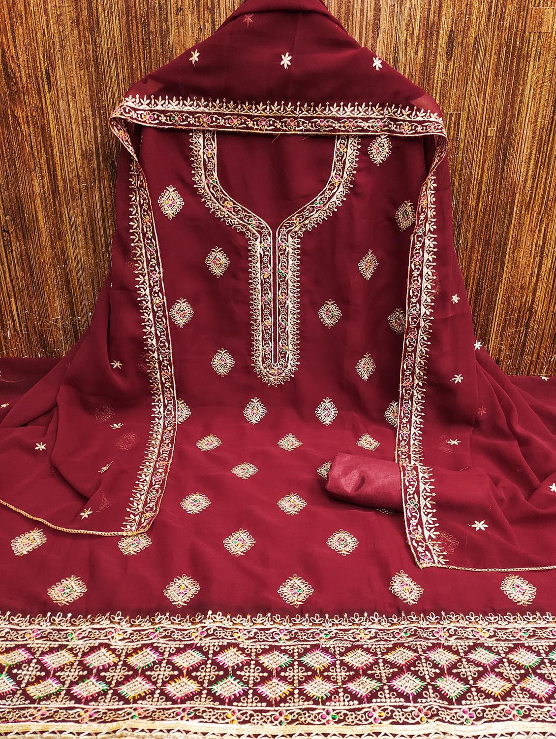 women solid with work embroidered unstitched suit set - 21976785 -  Zoom Image - 0