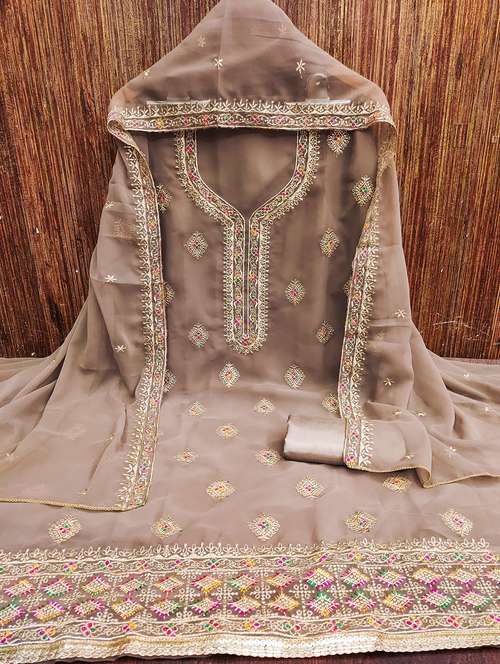women solid with work embroidered unstitched suit set - 21976787 - Standard Image - 0