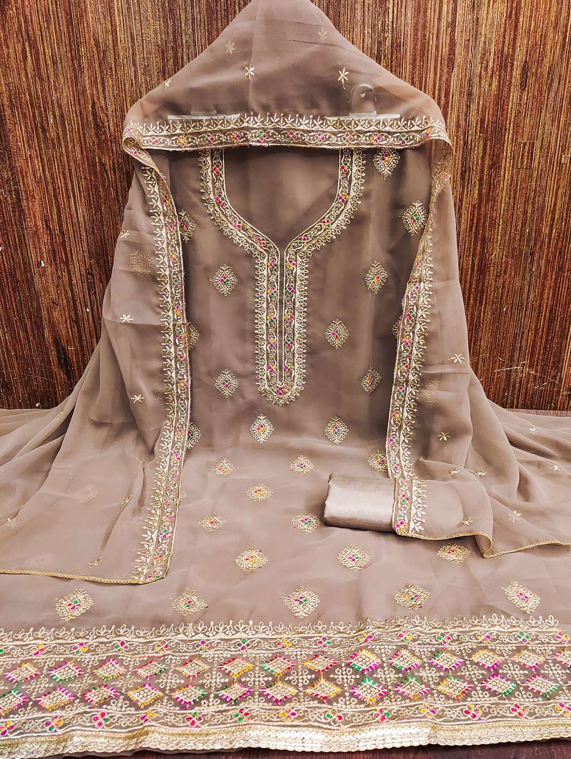 women solid with work embroidered unstitched suit set