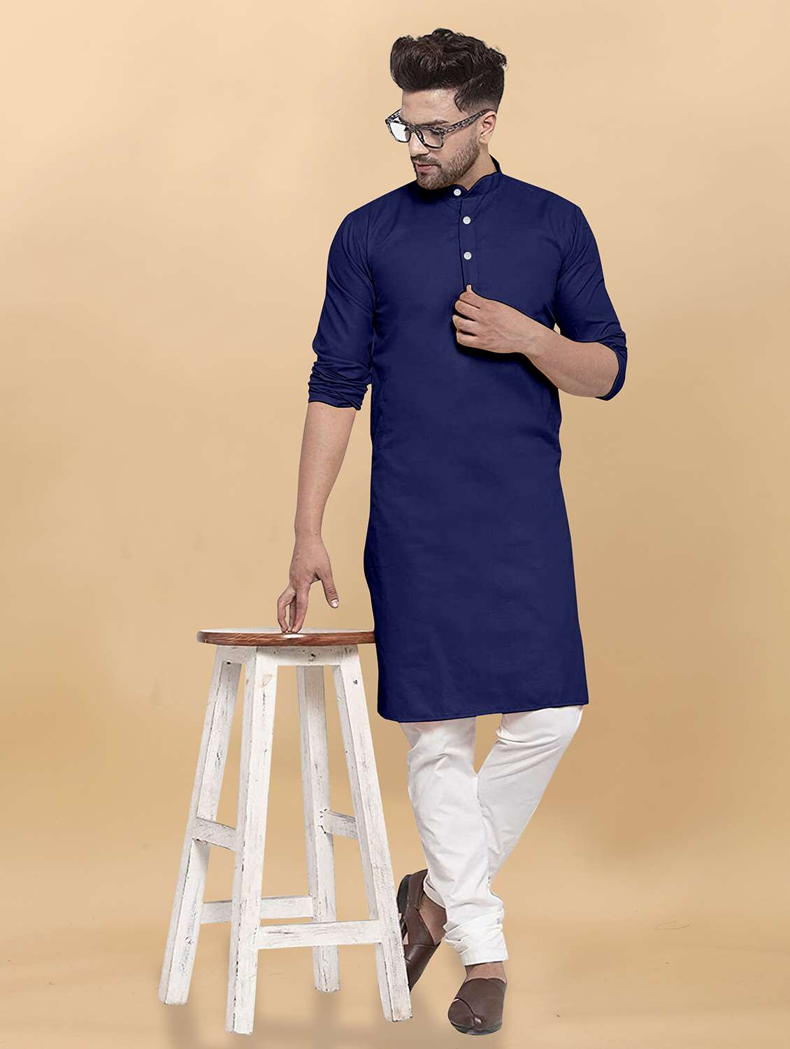 men pack of 2 solid mandarin neck long kurta - 21976836 -  Standard Image - 3