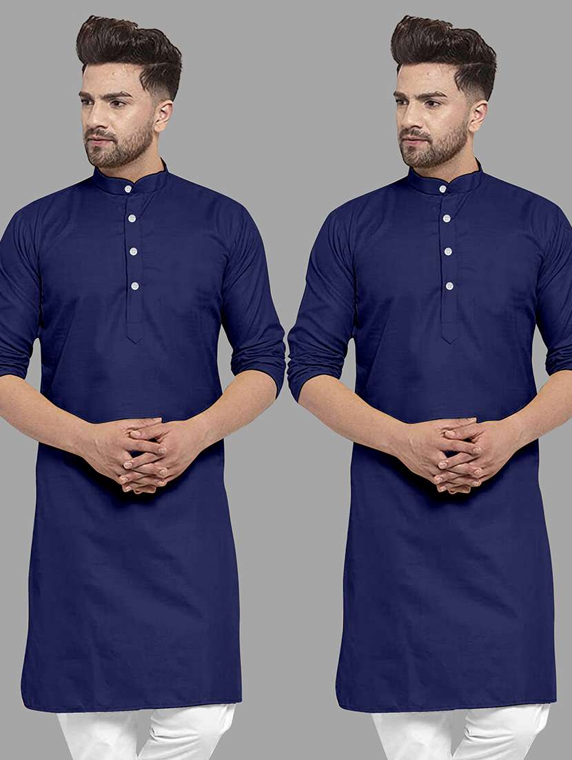 men pack of 2 solid mandarin neck long kurta