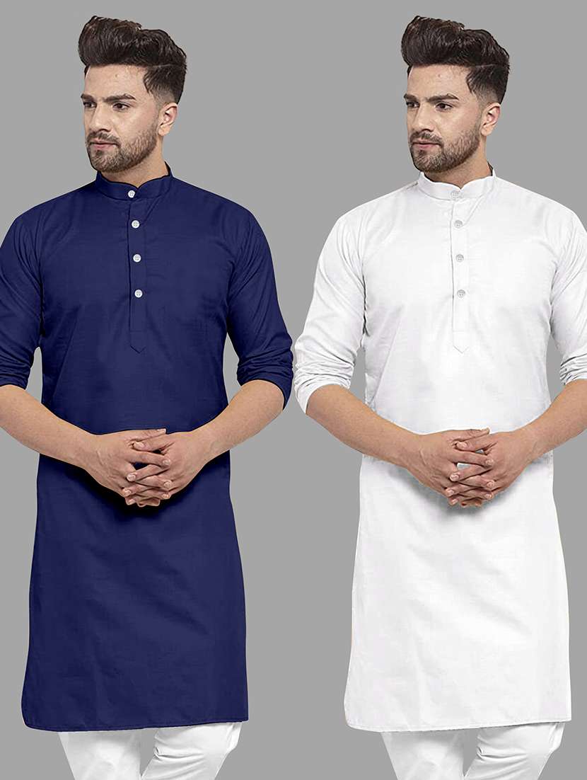 men pack of 2 solid mandarin neck long kurta