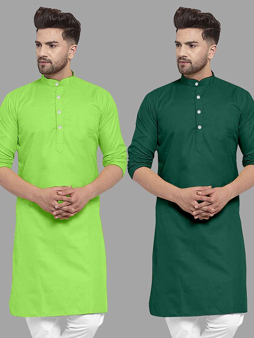 men pack of 2 solid mandarin neck long kurta