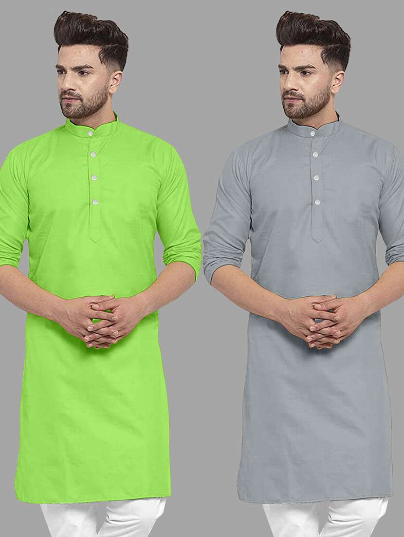 men pack of 2 solid mandarin neck long kurta