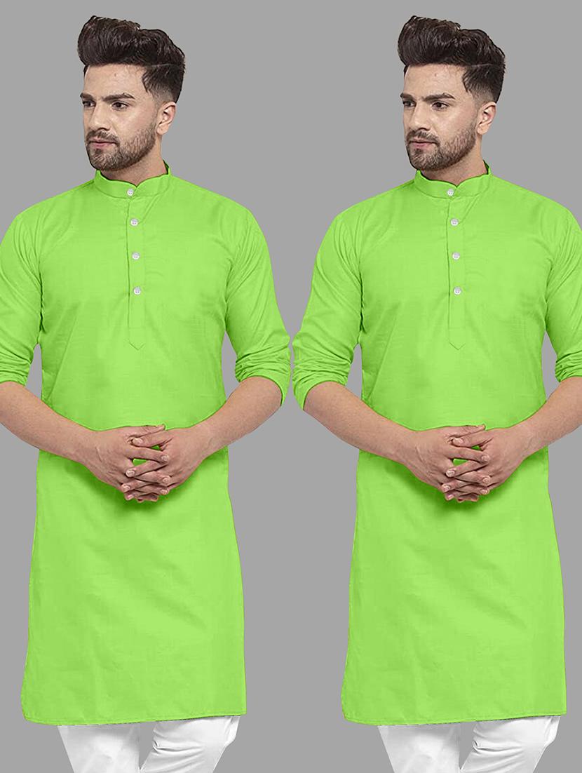 men pack of 2 solid mandarin neck long kurta
