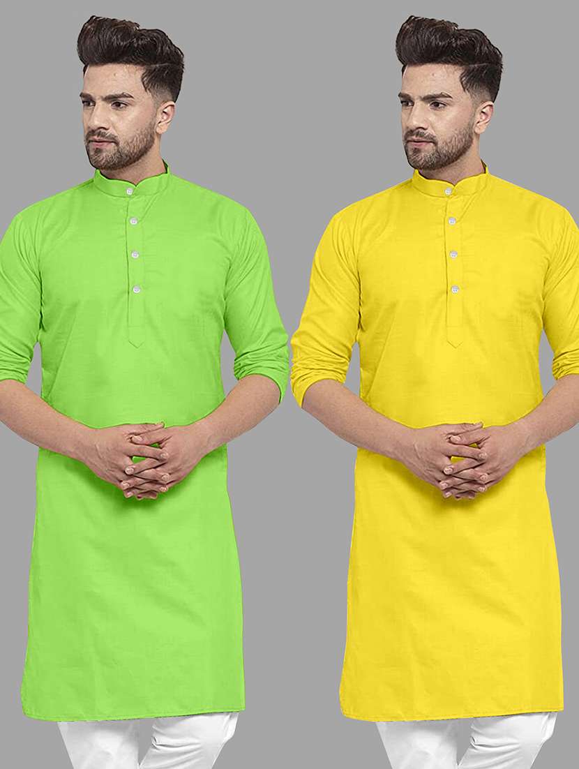 men pack of 2 solid mandarin neck long kurta