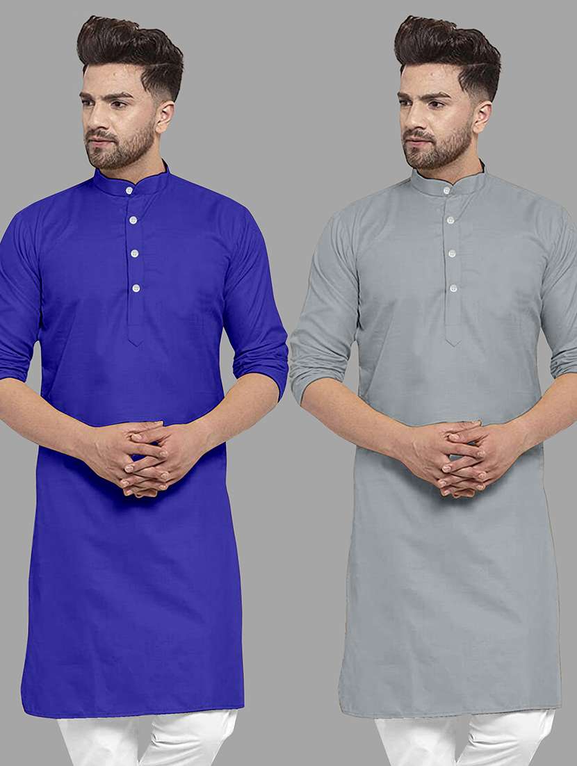 men pack of 2 solid mandarin neck long kurta