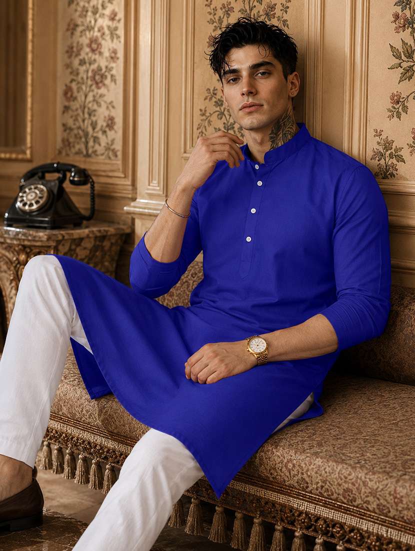 men pack of 2 solid mandarin neck long kurta - 21976876 -  Standard Image - 3