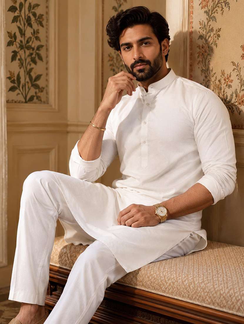 men pack of 2 solid mandarin neck long kurta - 21976899 -  Standard Image - 3