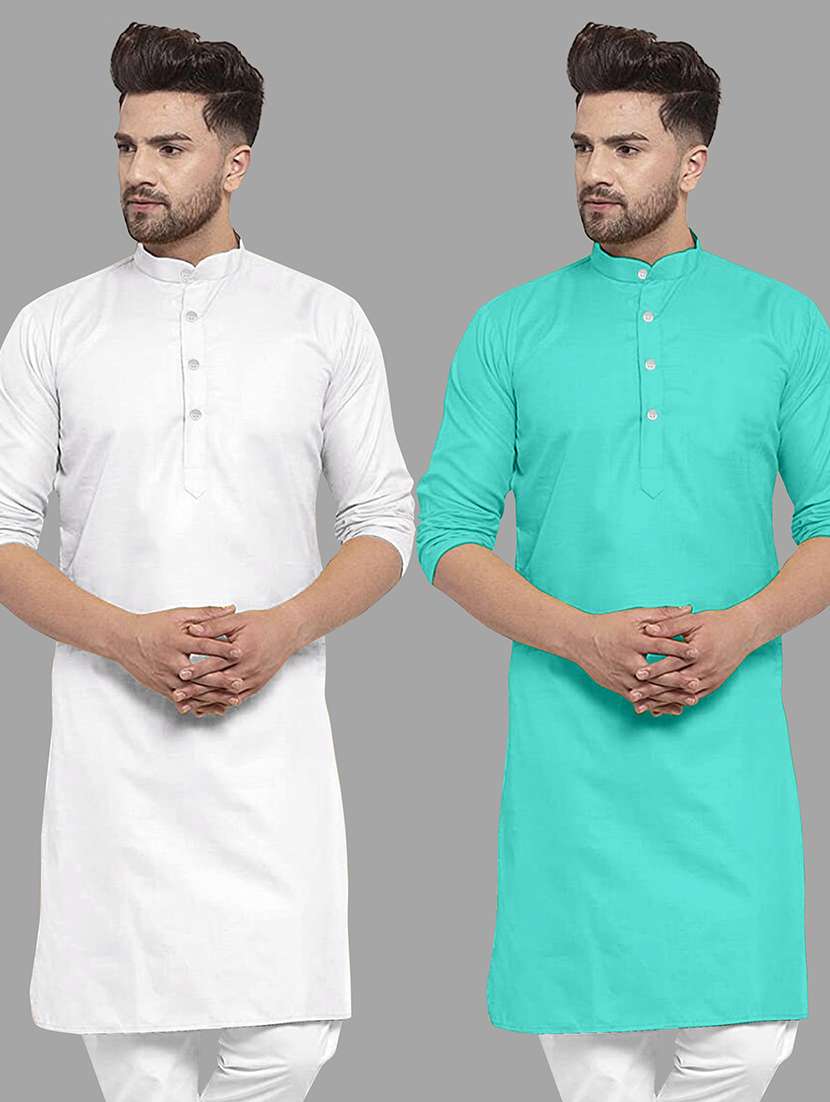 men pack of 2 solid mandarin neck long kurta