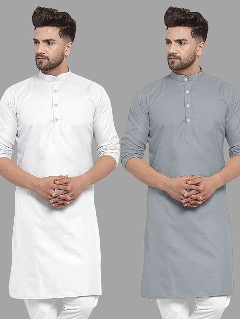 men pack of 2 solid mandarin neck long kurta