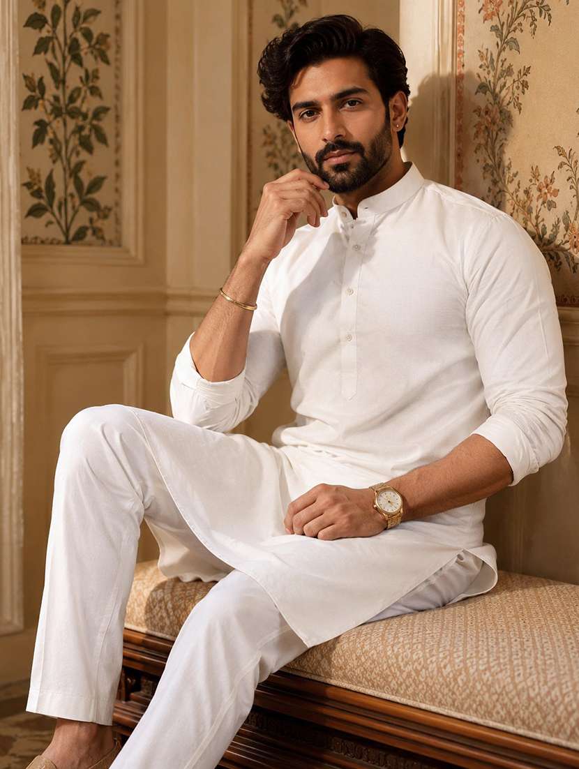 men pack of 2 solid mandarin neck long kurta - 21976902 -  Standard Image - 3